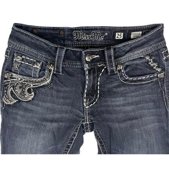 MISS ME Skinny Low Rise Embroidered Jeans Womens (25x31) Dark Rhinestone Mcbling - Picture 1 of 8